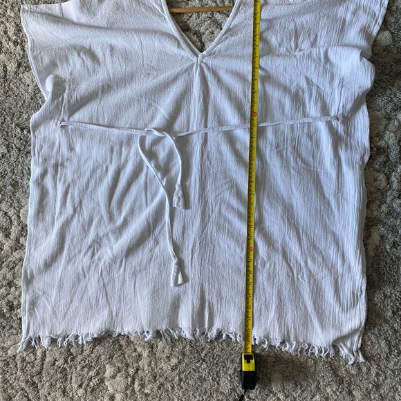 Brava Beach white beach coverup with fringe on bottom and tie in front - Picture 5 of 9